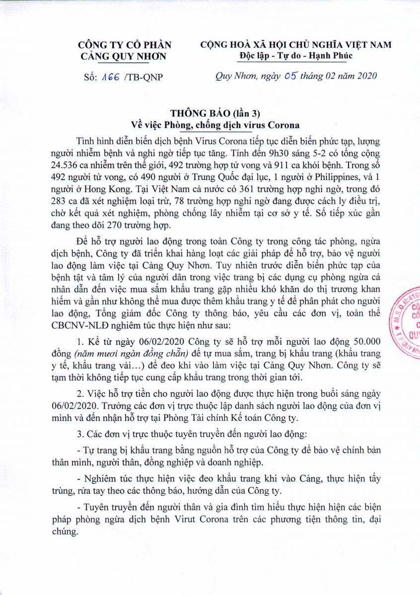 THÔNG BÁO VỀ VIỆC PHÒNG CHỐNG VIRUS CORONA (lần 3)